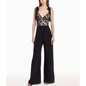 Amanda Uprichard Audrielle Jumpsuit NEW Black Tie Shoulder Wide Leg Large L
